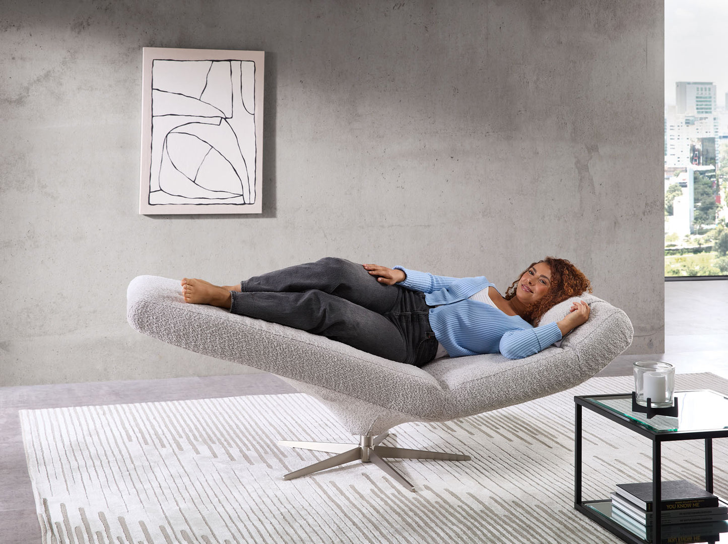 Relaxliege mit 3 Motoren "MRS Relaxa" mit Lieblingsposition & Home Button Trendstoff Boucle platin