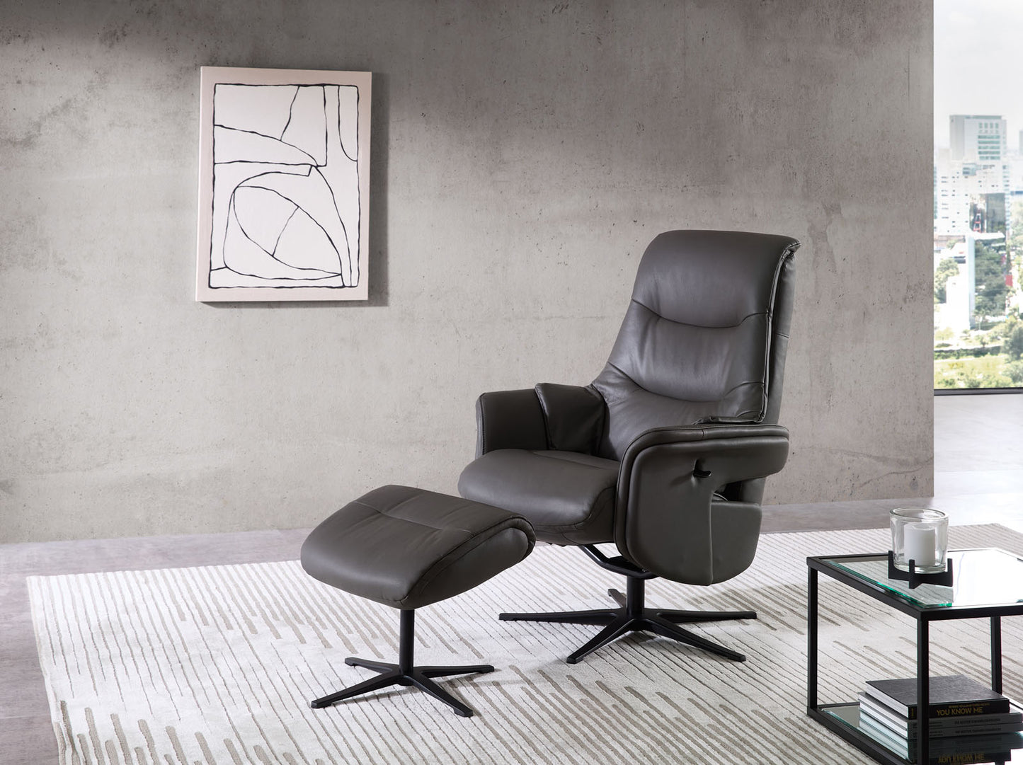 Leder Relaxsessel inkl. Hocker "MRS 700" mit Liegeposition und Sitzhöhenverstellung