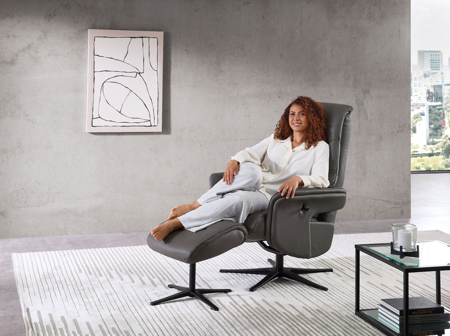 Leder Relaxsessel inkl. Hocker "MRS 700" mit Liegeposition und Sitzhöhenverstellung
