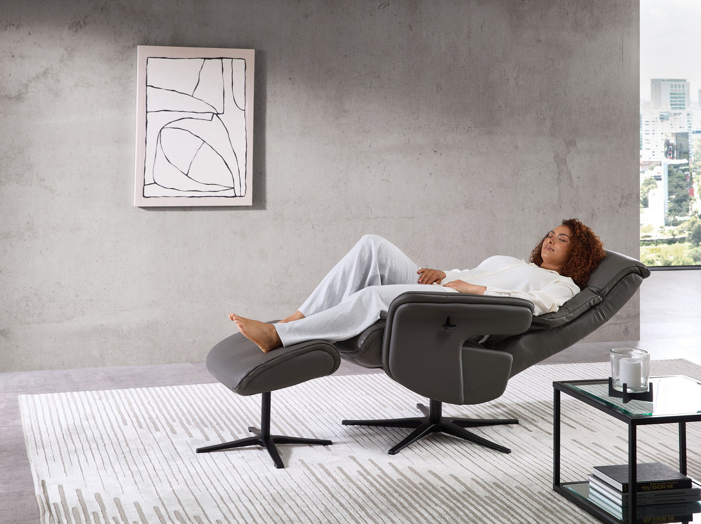 Leder Relaxsessel inkl. Hocker "MRS 700" mit Liegeposition und Sitzhöhenverstellung