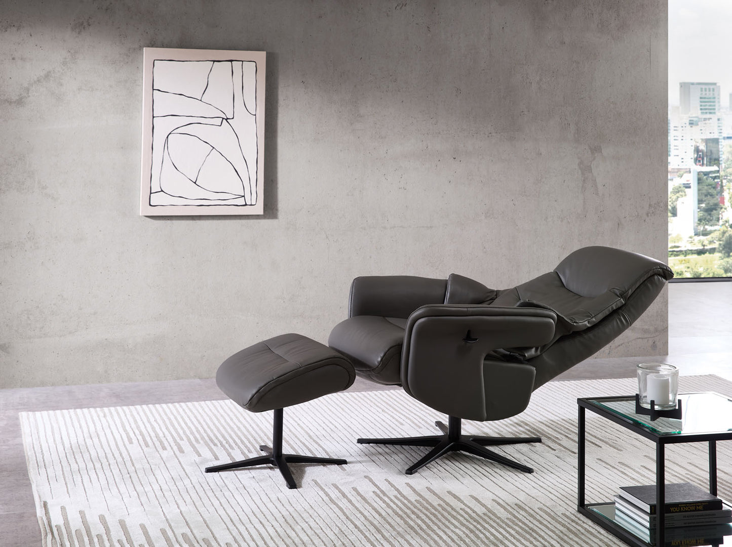 Leder Relaxsessel inkl. Hocker "MRS 700" mit Liegeposition und Sitzhöhenverstellung