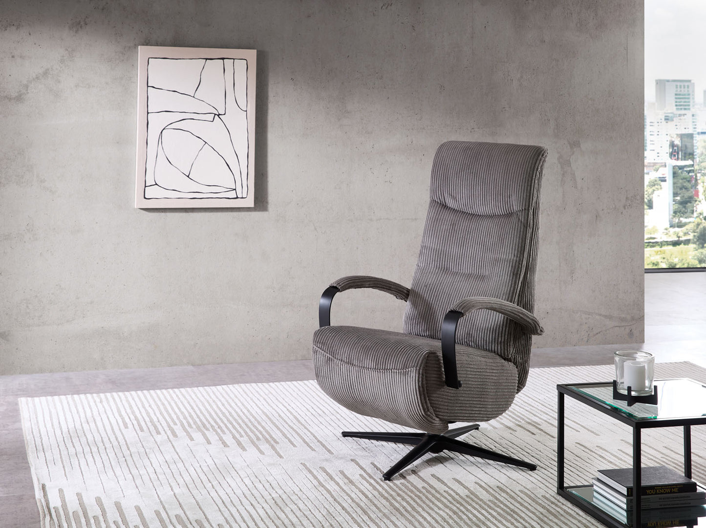 Relaxsessel mit Motor "MRS 705" mit Liegeposition und Kopfteilverstellung Trendstoff Cord grau