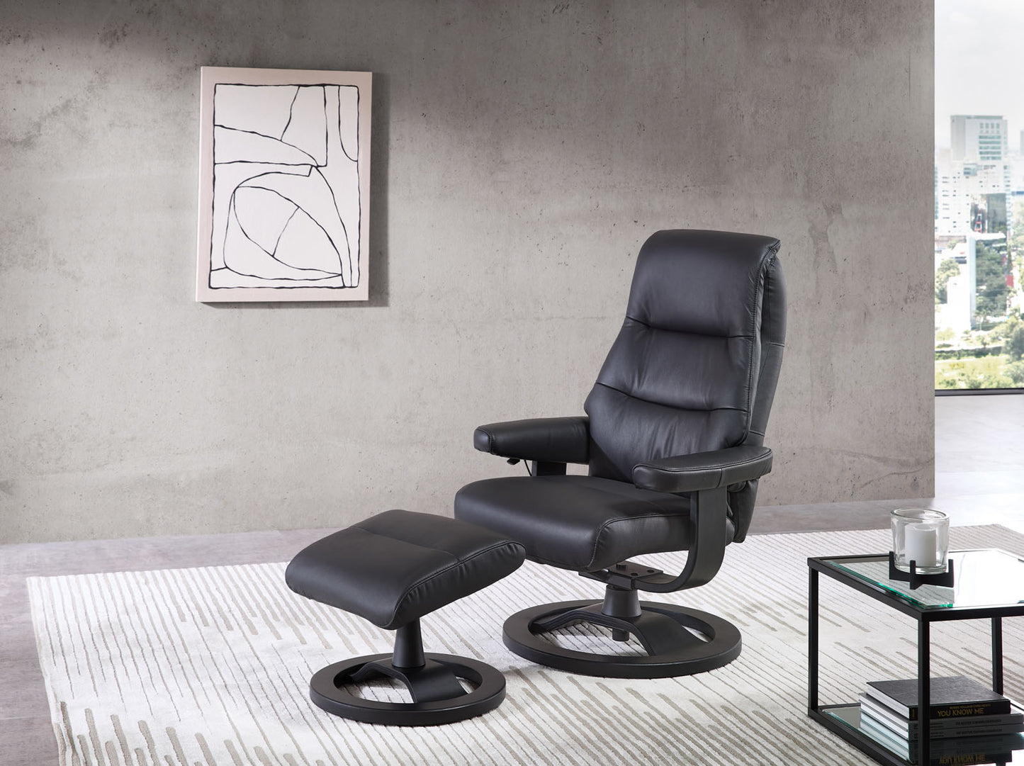 Relaxsessel inkl. Hocker "MRS 715" mit Liegeposition Leder schwarz