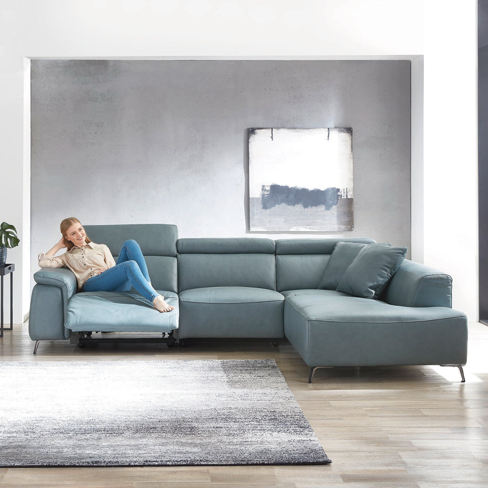 Leder Ecksofa mit motorischer Relaxfunktion und Kopfteilverstellung