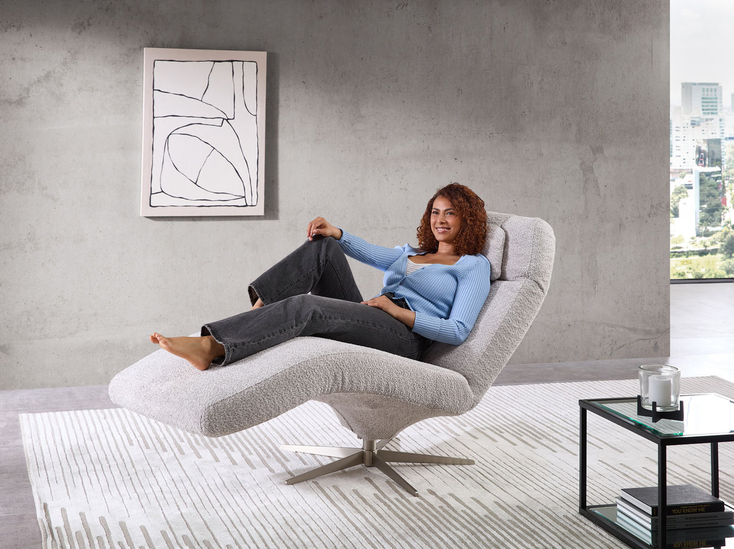 Relaxliege mit 3 Motoren "MRS Relaxa" mit Lieblingsposition & Home Button Trendstoff Boucle platin