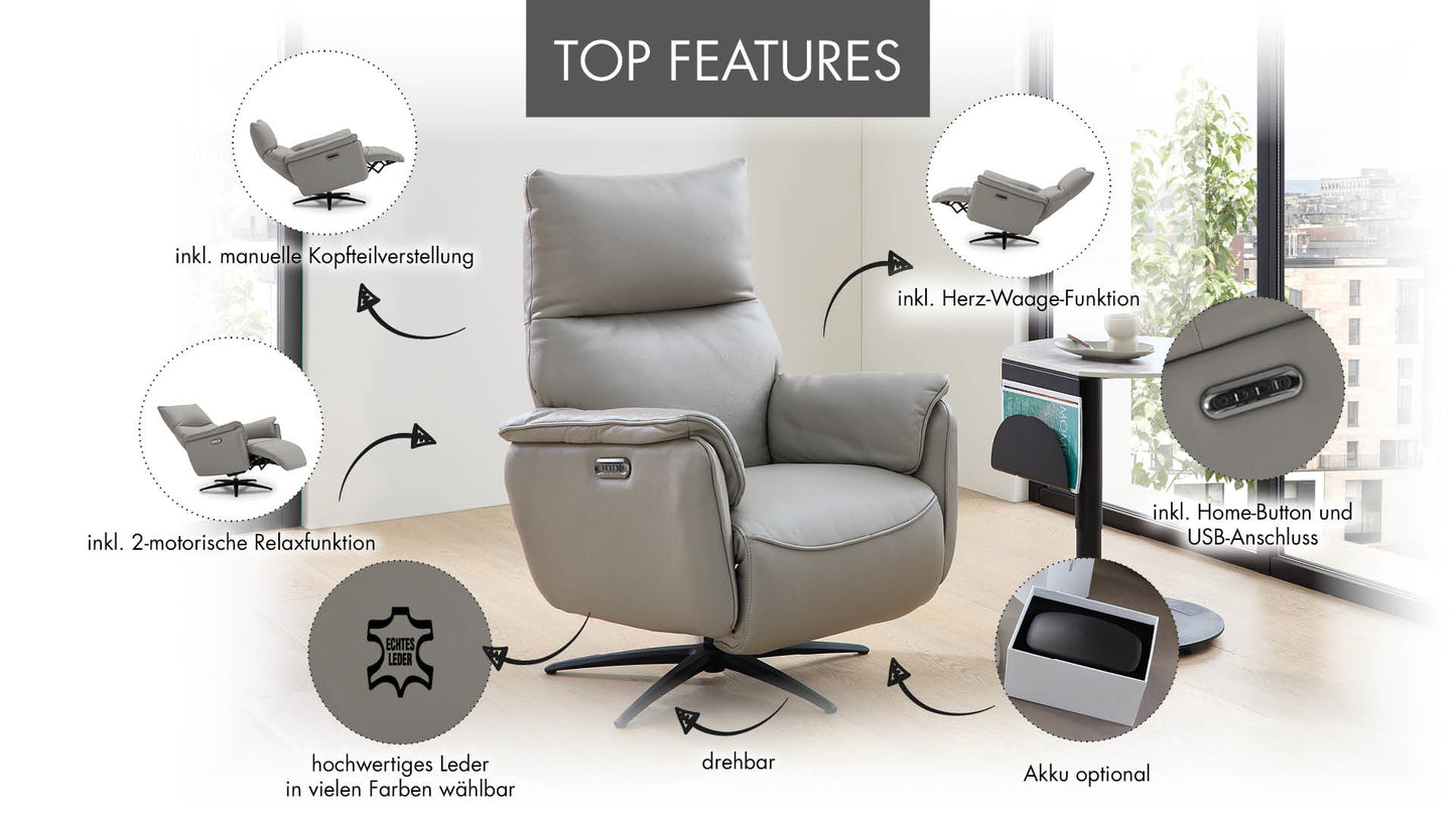 Echt Leder Relaxsessel MRS 880 mit 2 Motoren und Herz-Waage-Funktion