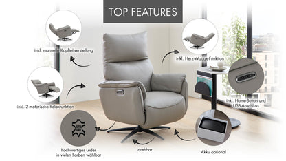 Echt Leder Relaxsessel MRS 880 mit 2 Motoren und Herz-Waage-Funktion