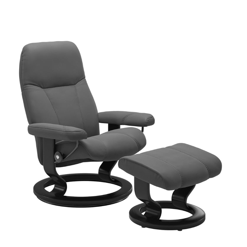 Stressless Consul M Sessel Classic mit Hocker Aktionsmodell in Leder grau