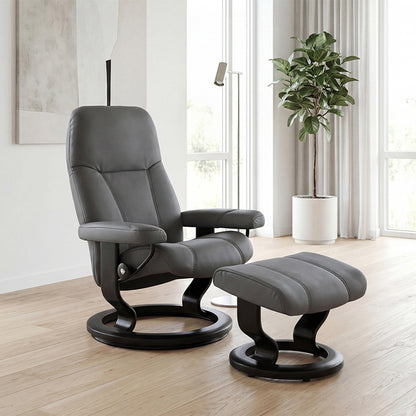 Stressless Consul M Sessel Classic mit Hocker Aktionsmodell in Leder grau